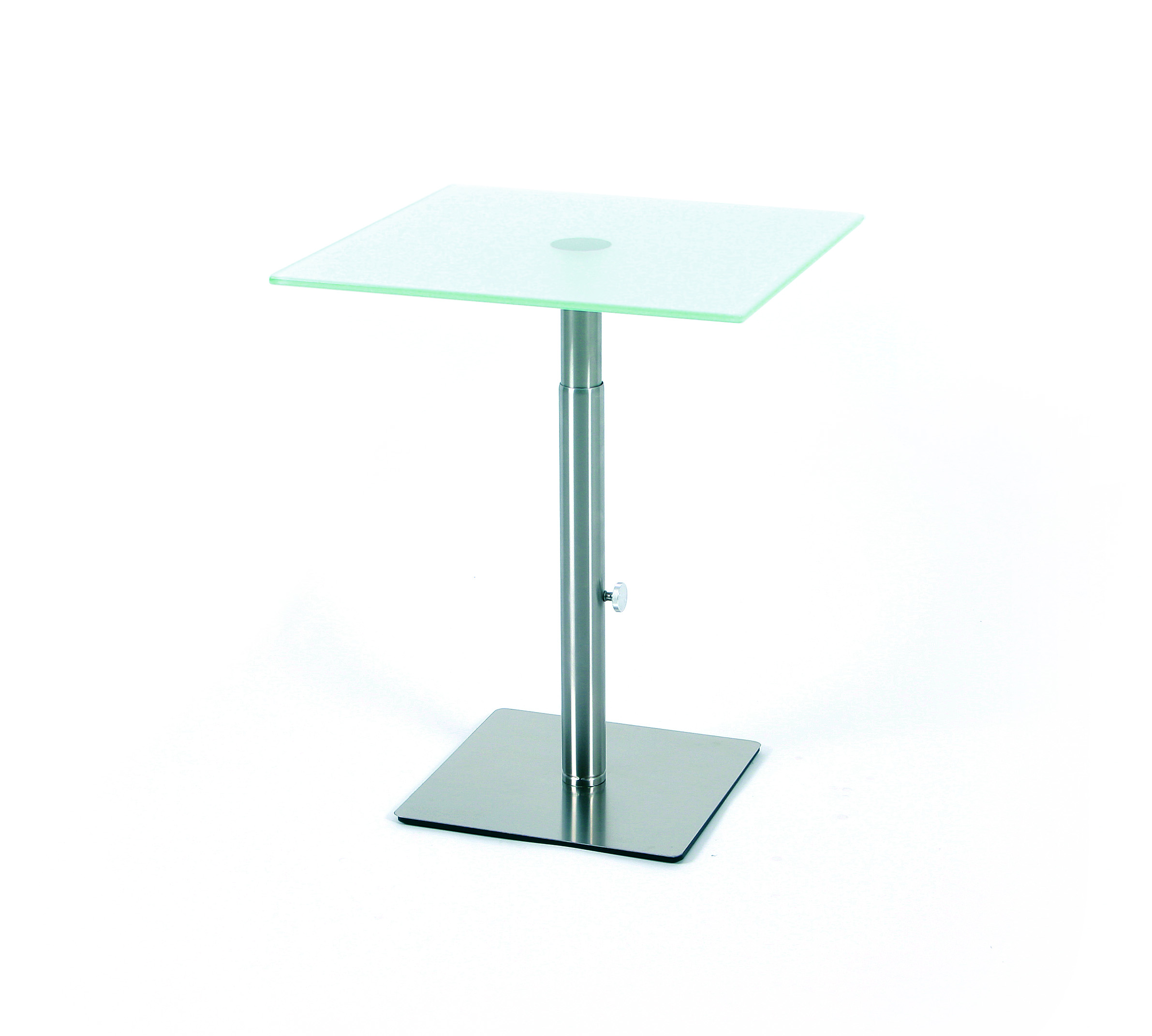 Glastisch quadratisch, 450 x450 mm satiniertes Glas, höhenverstellbarer Tisch